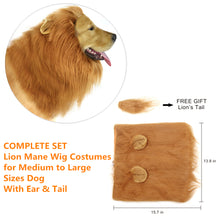 Load image into Gallery viewer, CPPSLEE Halloween Lion Mane Wig Costume - Make Your Dog Lion King - Adjustable Washable Comfortable Fancy Lion Hair Dog Clothes Dress for Halloween (A-Brown with Ear & Tail)