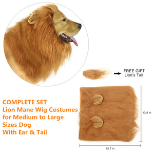 CPPSLEE Halloween Lion Mane Wig Costume - Make Your Dog Lion King - Adjustable Washable Comfortable Fancy Lion Hair Dog Clothes Dress for Halloween (A-Brown with Ear & Tail)